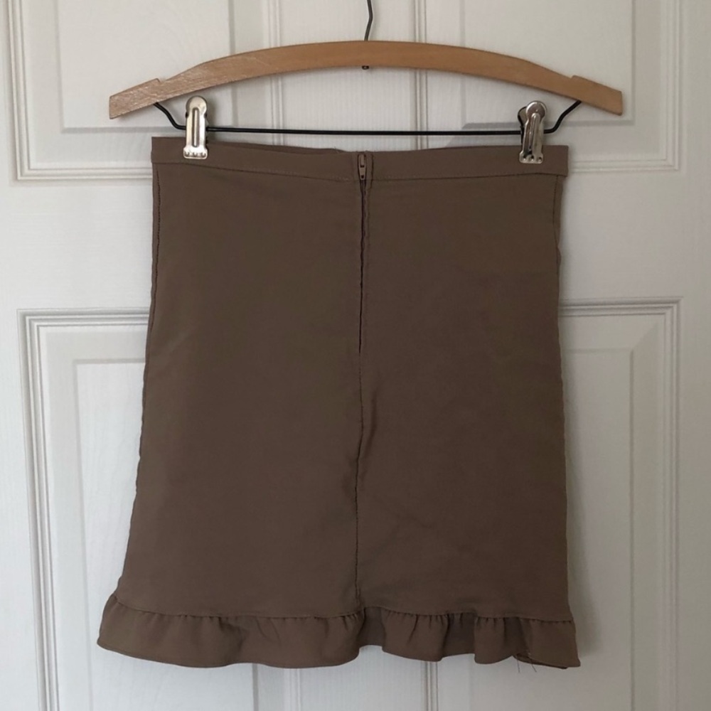 Taupe Ruffle Hem Drawstring Skirt - Picture 2 of 9